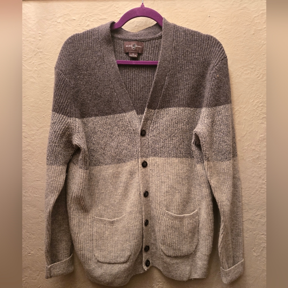 Black Brown 1826 Lambswool Cardigan Grey Colorblock Oversized